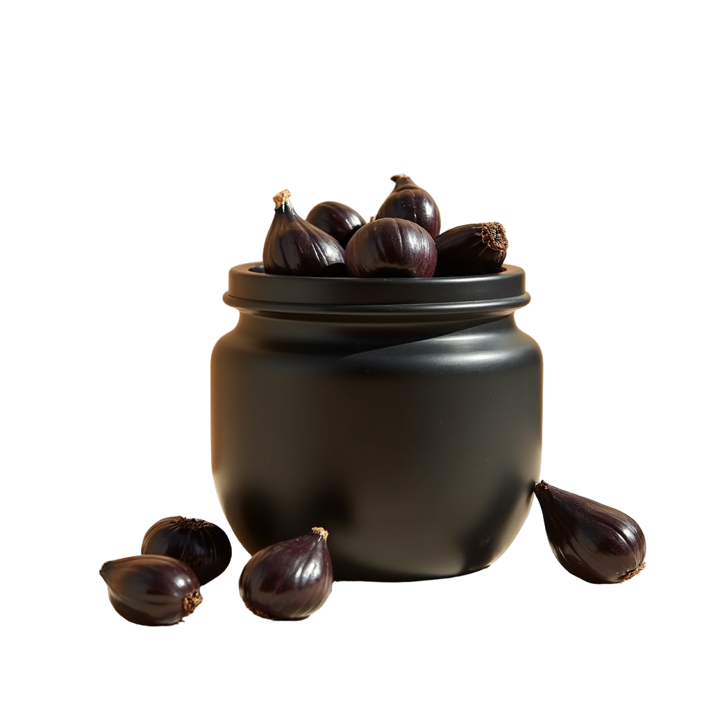A jar of FANG black garlic